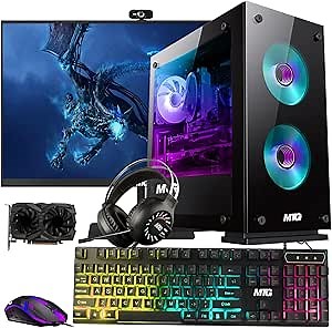 MTG Aurora 8T Gaming Tower PC- Intel Core i5 8th Gen, GTX 1660S 6GB GDDR6 192bits Graphic, 32GB Ram, 256GB Nvme, 4TB HDD, New MTG 27 Inch Monitor, RGB Keyboard Mouse, Headphone, Webcam, Win 11