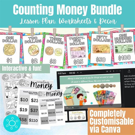 Counting Money - LESSON PLAN BUNDLE Presentation, Activities and Worksheets - Etsy