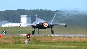 Watch a stealth fighter hover up close like a helicopter