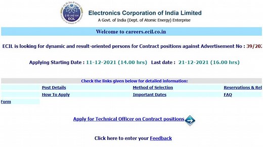 ECIL Recruitment 2021: Vacancies for 300 technical officer posts, get direct link to apply here