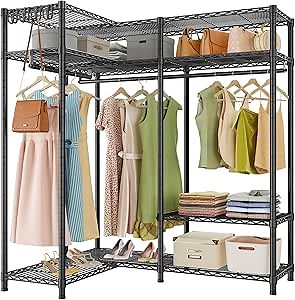 VIPEK L30 Corner Clothes Rack, Heavy Duty L-Shaped Freestanding Closet with Adjustable Shelves & Hanging Rods, Corner Wardrobe Portable Closet for Hanging Clothes