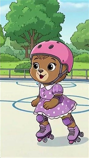 Baby bear roller skating with parents #family #cute