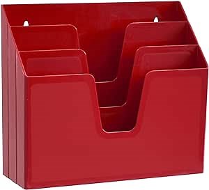 Acrimet Horizontal Triple File Folder Holder Organizer (Solid Red Color)