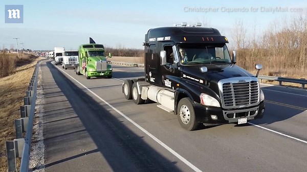 Hundreds of vehicles make their way to Monrovia, Indiana as part of People's Convoy