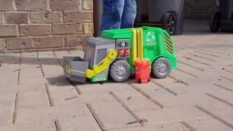 Maxx Action Large Motorized 19" Maxx Action Garbage Truck Toy Set with Lights and Sound Includes Dumpster, Trash Bin and Miniature Trash Pieces for Kids