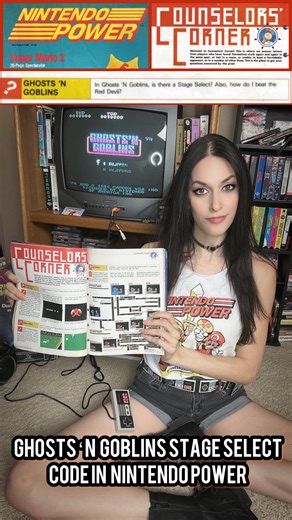 Christina Rose on Instagram: "Nintendo Power’s Counselors’ Corner answered questions from players and the first issue’s first entry shared the notoriously difficult Ghosts ‘N Goblins’ stage select code. To stage select, press right and hit B 3 times; then press up, release, and hit B 3x; then left, release, and hit B 3x; and finally down, release, and press B 3x before pressing start. If you go to the 7th stage, you’ll immediately go to the final boss (Astaroth/Devil). To defeat him, go the edge