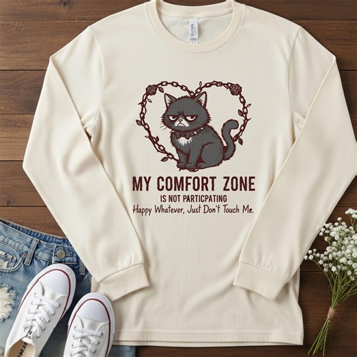 Grumpy Cat Anti Valentine Shirt, My Comfort Zone is Not Participating Tee, Funny Sarcastic Cat Lover Gift, Moody Aesthetic Tshirt, No Touch - Etsy