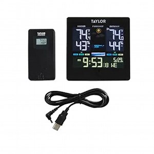 Taylor Digital Wireless Deluxe Indoor Outdoor Thermometer, Weather Station Forecaster, Calendar with Clock, Easy-to-Read Display for Home, Office, Greenhouse, Nursery, and Indoor Areas, LCD, Black