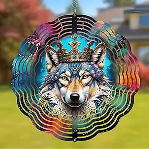 Regal Wolf Wind Spinner, Wolf Wind Spinner Hanging for Yard and Garden, Unique Gift Wind Spinner, 3D Hanging Wind Spinner Outdoor, The Wolf Indigenous Native American Symbol Wind Spinner