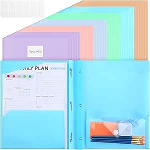 Kosiz 48 Pcs Back to School 2 Pocket Folders with Prongs Plastic Folder with Extra Pocket 3 Prong Heavy Duty Pocket Folders Letter Size Folder Bulk for Students Teacher Office Supplies(Pastel Color)