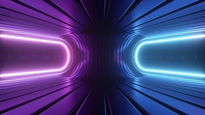 Moving platforms with glowing neon shapes. Seamless loop.