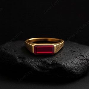 Ruby Signet Ring / Vintage 14K Gold Ring / Baguette Ruby Red Stone Ring / Men's Stackable Ring / Promise Anniversary Gift for Her Ring - Etsy