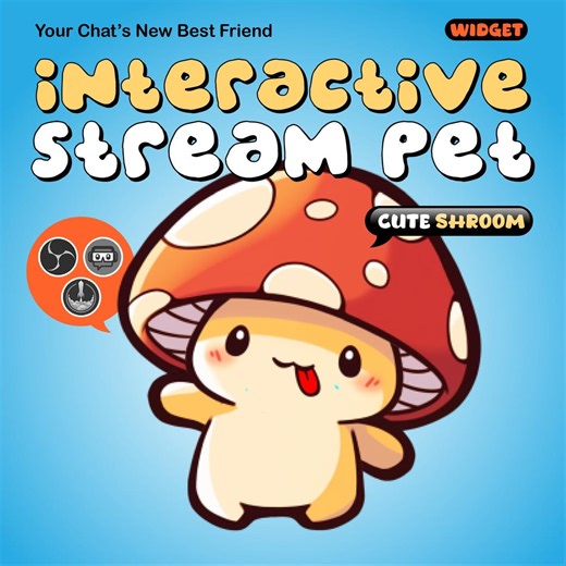 Cute Mushroom Stream Pet Overlay | Interactive Animated Virtual Pet for Live Streaming on Twitch, Youtube, Facebook & Kick - Etsy