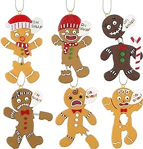 6 Pcs Ginger Dead Man Horror Ornament Gingerbread Man Broken Leg Oh Snap Ugly Ornament Funny Christmas Gingerbread Ornaments Creepy Spooky Scary Prop Christmas Decorations for Halloween Christmas