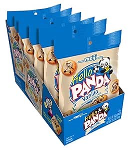 Meiji Hello Panda Cookies, Vanilla Crème Filled - 2.2 oz, Pack of 6 - Bite Sized Cookies with Fun Panda Sports