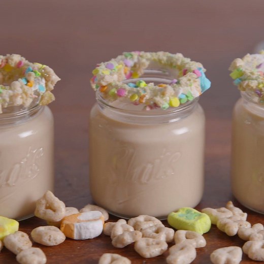 These Lucky Charm Shots taste just like your favorite childhood cereal. Full recipe: http://dlsh.it/zLCAMnL | Delish