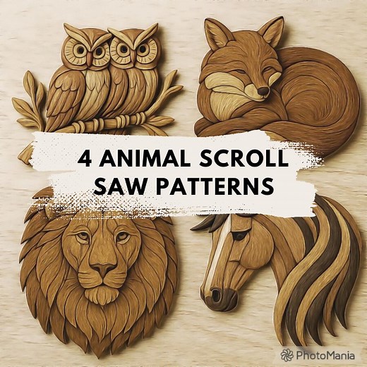 4 Animal Intarsia Scroll Saw Patterns PDF Bundle - Horse, Fox, Lion, Owls - DIY Woodworking Templates - Beginner Friendly Instant Download - Etsy