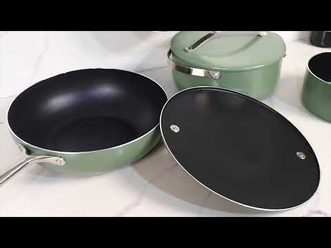 Nonstick Ceramic Aluminium Wok Pan Set with Aluminum Lid Green for Your Kitchen Needs