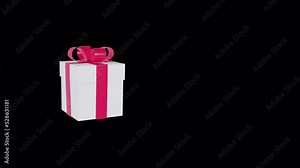 Gift box on a transparent background. White gift box with red ribbon and bow. Looped animation of gift rotation. You can place the footage on any background. 4k quality