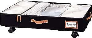 StorageWorks Under Bed Storage with Wheels, Underbed Storage Containers with Handles, Rolling Storage Organizers for Clothes, Blankets, Black, 1-Pack