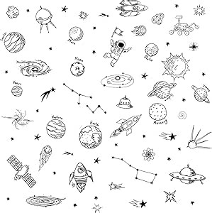 Maydahui Outer Space Stars Planets Wall Stickers Rockets Astronaut Vinyl Wall Decals (47 x 51 Inch) Peel Stick Removable Boys Room Wall Decor Decals for Kids Bedroom Nursery Classroom (Black)