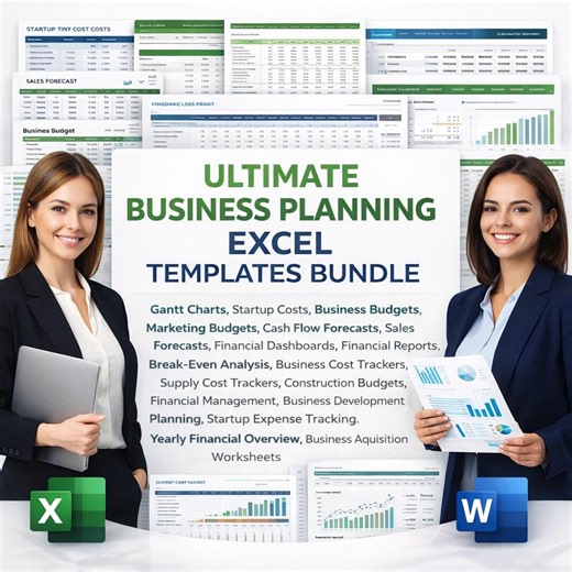 Business Planning Templates Bundle | Excel Word Budget, Cash Flow, Startup Costs, Gantt Charts, Financial Dashboard, Small Business Tools - Etsy