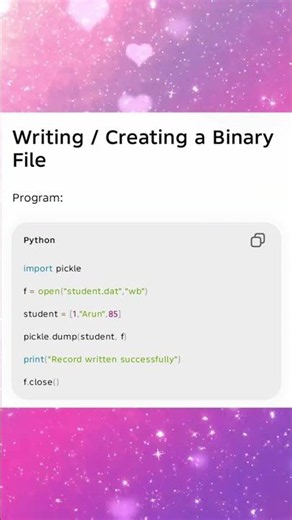 083:UNIT 1 binary file operation using python #live #education #programming #python #function #data