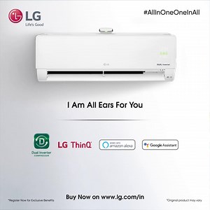 3.5K views · 149 reactions | India’s first Dual Inverter Compressor AC by LG is not only about the unique looks and performance. It is also compatible with LG ThinQ app to give you total hands-free controls. Buy now on https://bit.ly/LGSplitAC_FB Register on https://bit.ly/3dZOzp6 for Exclusive Benefits #SmartAC #LGDualCool #SuperConvertibleTechnology #DualInverterAC #HotAndColdAC | LG Global | Facebook