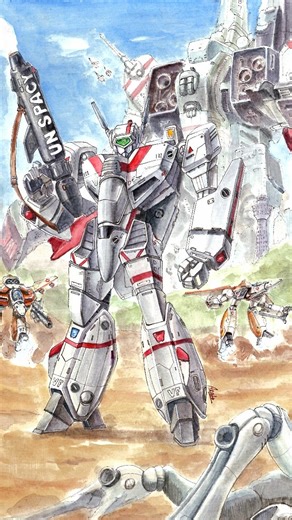 Arata on Instagram: "Drawing VF-1J Valkyrie with watercolor | Super Dimension Fortress Macross #macross #drawing #watercolor #sketch #art"