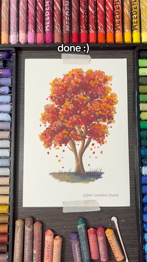 How to draw a fall tree 🍂oil pastel tutorial #colortheory #oilpastel #arttutorial #fall #art