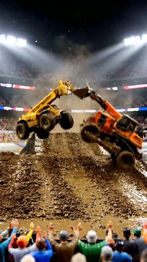 Heavy Machinery JUMPS! 🚧 Epic Excavator & Loader Stunts in Mud Arena!
