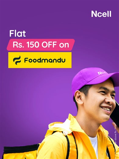 Recharge. Eat. Save. Repeat! 🍔✨ Activate a Rs. 99 & above Ncell pack and grab a FLAT Rs. 150 OFF on Foodmandu orders above Rs. 1000! Your favorite meals just got more affordable 😍 Don’t miss out ➡️ https://ncellapp.ncell.com.np/ZwSBLd