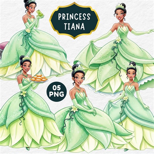 Tiana Watercolor Clipart, Watercolor Princess, Princess and Frog, Fairytale Princess, Tiana Birthday, Hand Drawn Princess, Tiana Cake Topper - Etsy