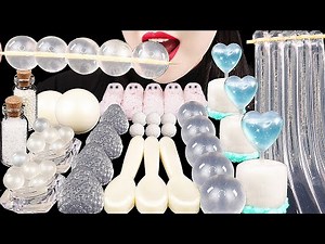 ASMR WHITE FOOD, EDIBLE SPOONS, MARSHMALLOW PEEPS, EYEBALL GUMMY, JELLY NOODLES, POPPING BOBA 咀嚼音 먹방