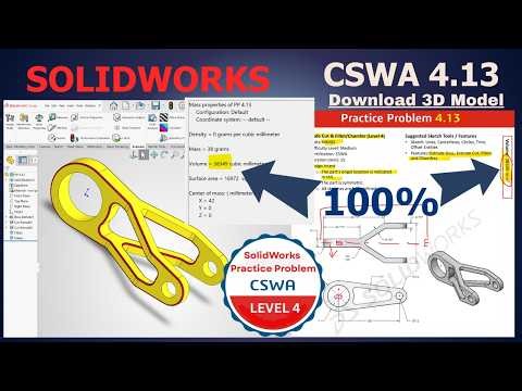 Pass the CSWA Exam | Problem 4.12 Step-by-Step Solution | SolidWorks tutorial