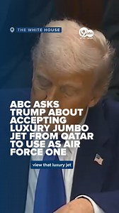 63K views · 625 reactions | UPDATE: ABC News asked President Trump about the $400 million luxury jetliner he's reportedly accepting from Qatar to use as Air Force One, saying "you should be embarrassed for asking that question." READ MORE: https://newschannel9.com/news/nation-world/qatari-royals-gift-trump-400m-flying-palace-amid-bipartisan-backlash-over-luxury-jet# | WTVC-TV NewsChannel 9 News | Facebook
