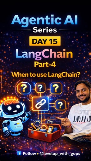 Gopal Jaiswal | AI Engineer | Mentor on Instagram: "When to use Langchain?? Follow @levelup_with_gops for more AI learning #ai #agent #llm #langchain #levelup_with_gops"