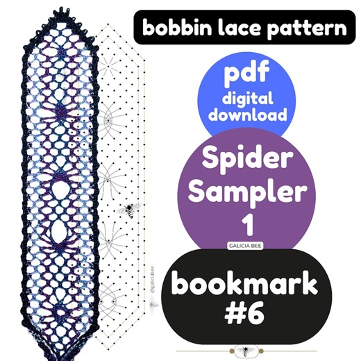 Bobbin Lace SPIDERS SAMPLER Bookmark 1, Learning Pattern 6 Pdf Patterns, Fiber Art Lacemaking, Printables Learn With Video Tutorials at Home - Etsy