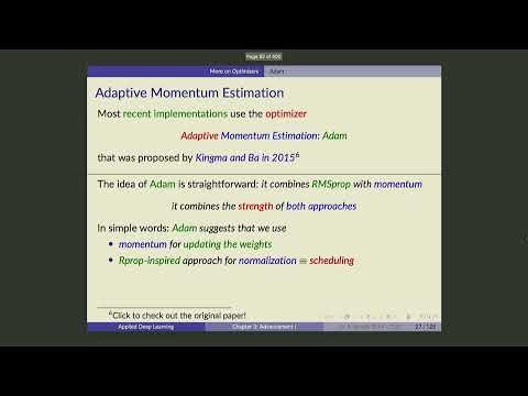 UofT DL Course - Lecture 26: RMSprop and Adam