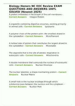 Biology Honors NC EOC Review EXAM QUESTIONS AND ANSWERS 100 SOLVED Newest 2025