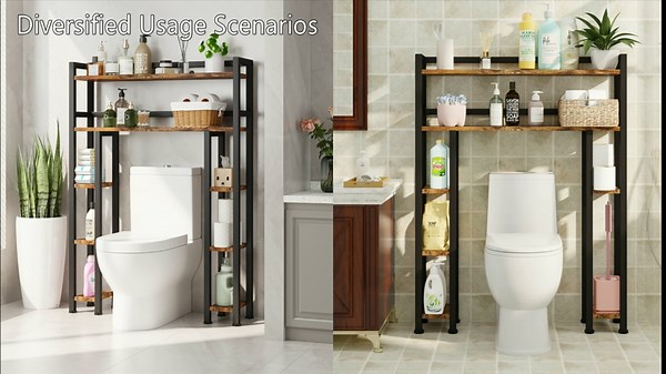 Homeiju Over The Toilet Storage Cabinet with Toilet Paper Holder Stand, 35.5'' Wide Freestanding Bathroom Organizer Space-Saving Toilet Rack for Bathroom, Restroom, Laundry, Rustic Brown