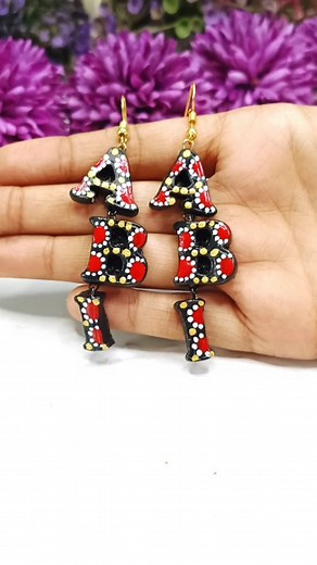 ❇️❤️Unique name designer terracotta earrings/customized earrings for abi mam❤️💥💫 Let's spice up our jewelry game with some unique terracotta earrings! These earthy beauties are perfect 🤗jewelry adding a touch of boho chic to any outfit. 💥 Crafting something beautiful and unique with my hands has always been my passion🤗 For more creative terracotta designs and ideas do follow my page @aaras_terracotta ❌Don't copy my designs or videos without my concern❌🙅‍♀️ #terracottajewelry #terracottajew