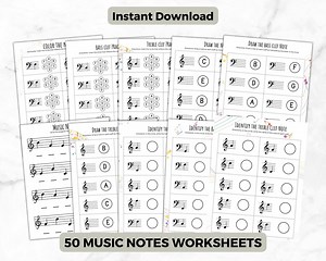 Music Notes Worksheets | Treble G and Bass F Clef Identify Music Note | Music Activity | Learn Music Basic | Digital Download | 50 Pages - Etsy