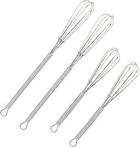 4 Pack Mini Wire Kitchen Whisks Small Egg Whisk Gravy Sauce Mini Whisk Silver-Each of 2PCS 5 Inches and 7 Inches