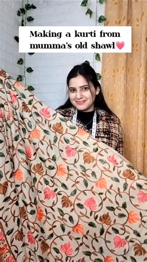 Shruti | design & fashion on Instagram: "Just a shawl, until I start stitching🤭💗 Wait for part 2🫶 . #outfitfromscratch #upcycle #kurti #selfmade #diy . (Making a kurti from Mumma's old shawl, Old shawl into new kurti, Upcycling Old shawl, Winter kurti, Selfmade, Handmade, DIY, reuse old clothes, Transformation, Explore, FYP, trending,GRWM)"