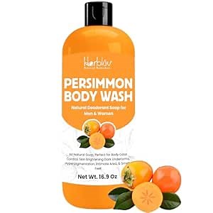 Herblov Persimmon Body Wash for Body Odor Control – Purifying Deodorizing Soap for Eliminating Odor – Underarms, Intimate Inner Thigh, Bikini Area, Smelly Feet – Natural Deodorant Soap, Kids Safe
