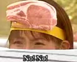 Japanese TV: lizards vs. humans in meat hats
