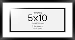 Homeforia 5x10 Business License Frame Black, High End Metal 5 x 10 Document Certificate Frame with Mat 4x9, 5 by 10 Professional License Frames for Wall or Tabletop, Tempered Glass, Wall Kit, Set of 1