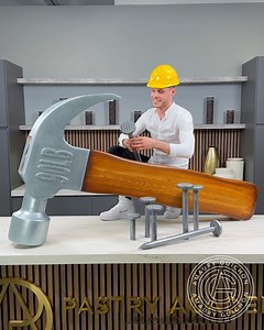 10M views · 149K reactions | This one is a giant chocolate hammer and a set of delicious nails stuffed with soft vanilla salted caramel, crunchy old-school praline, caramelized hazelnuts, and vanilla sable. Because sometimes, you just need to nail dessert! | Amaury Guichon | Facebook