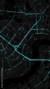 Urban Traffic Flow Map Simulation in New Orleans, Louisiana, GPS Smart city route Transportation Portrait